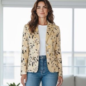 DAVID BROOKS Blazer Jacket Goldenrod Embroidered Floral Lined Women’s S